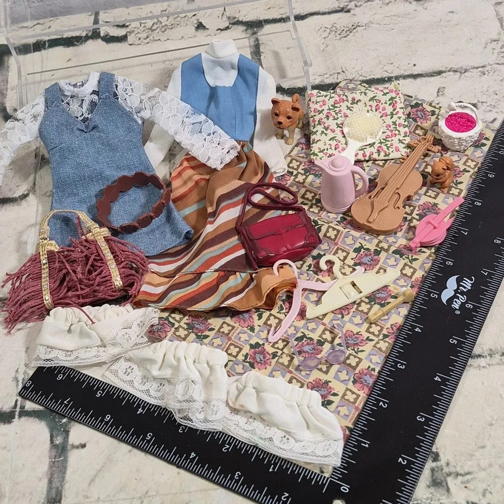 Vintage Barbie Clothes Accessories Lot Dresses Picnic Blanket Lace Shorts Tea